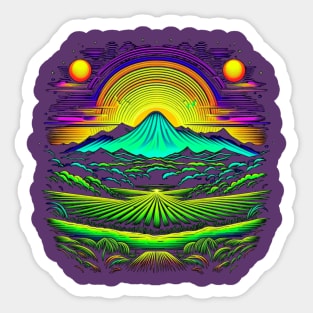 Suns, Mountain and Field on Alien Planet Sticker